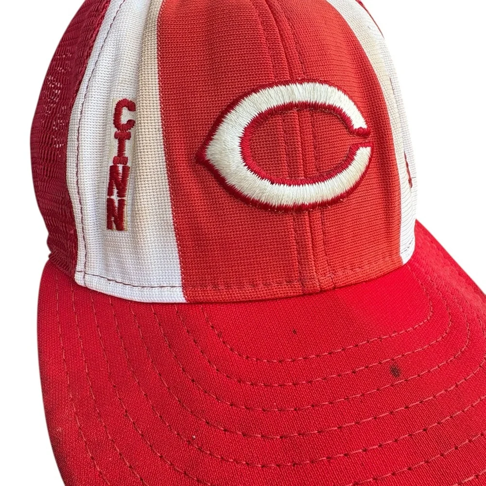 Cincinnati Reds Lucky Stripes Mesh Trucker Snapback‎ Hat Made USA Large Vintage